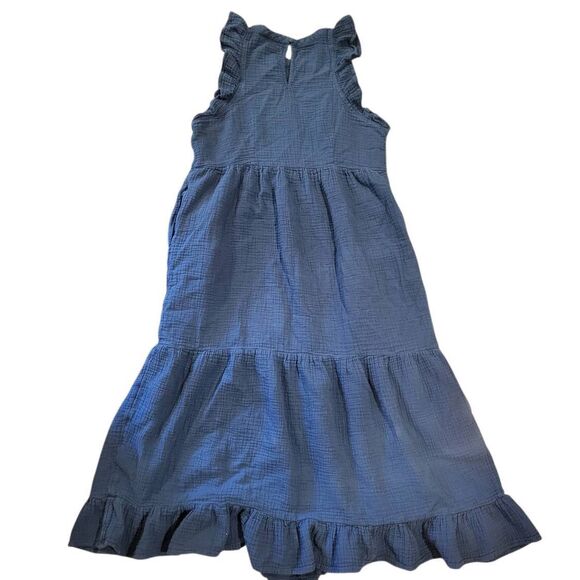 Universal Thread Dress Women's Medium Teal Blue Corron Gauze Midi Tiered Ruffle - Picture 2 of 5